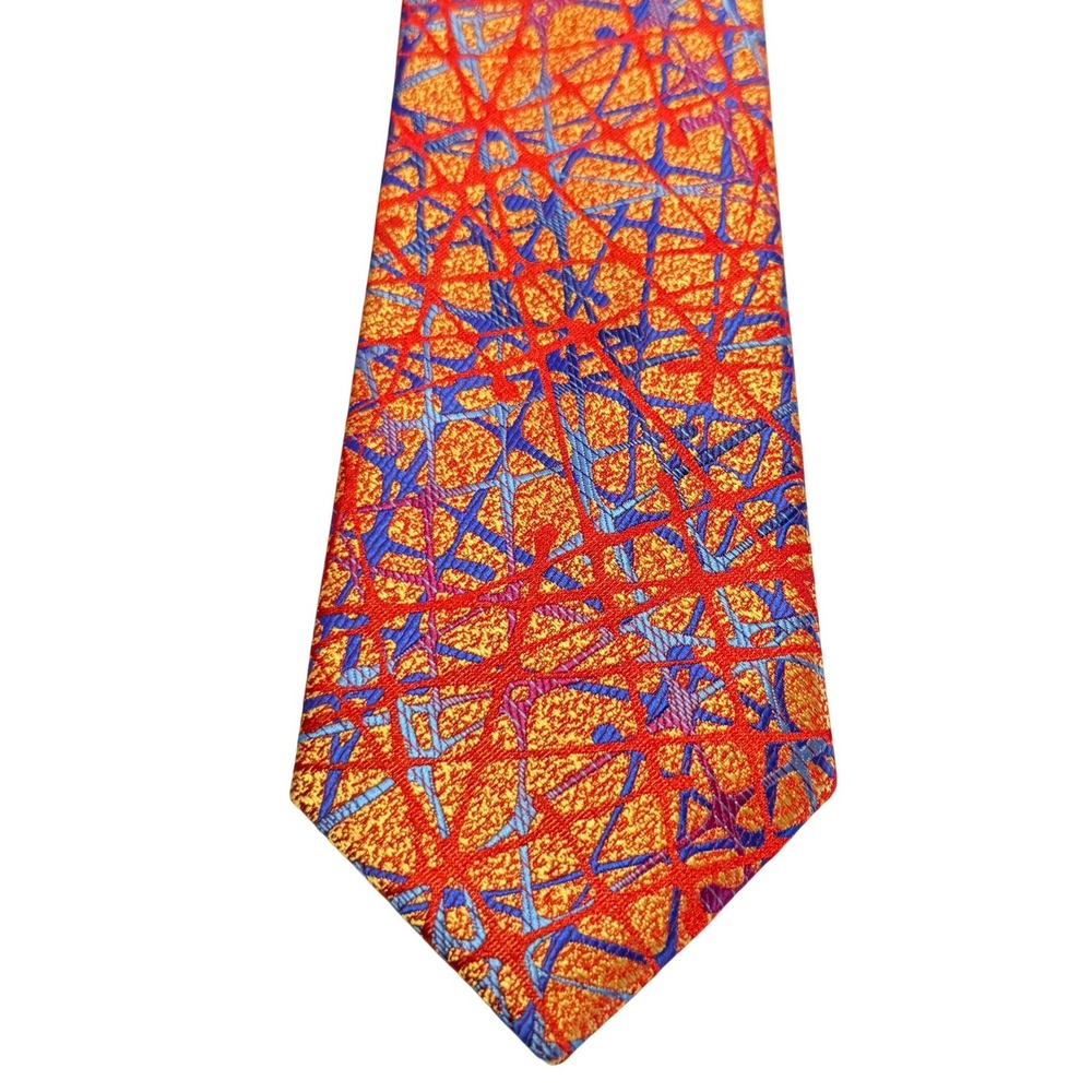 Stacy Adams Necktie Orange Blue Abstract Geometric Microfiber Statement Tie